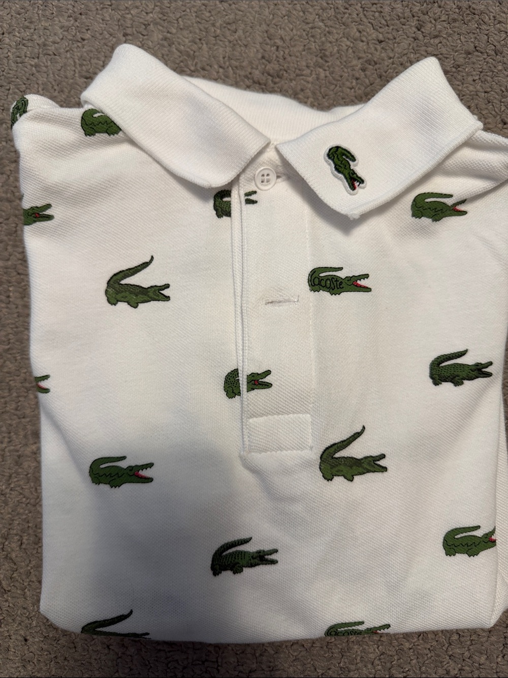 Lacoste White Kids Polo Shirt with Green Crocodile Motif